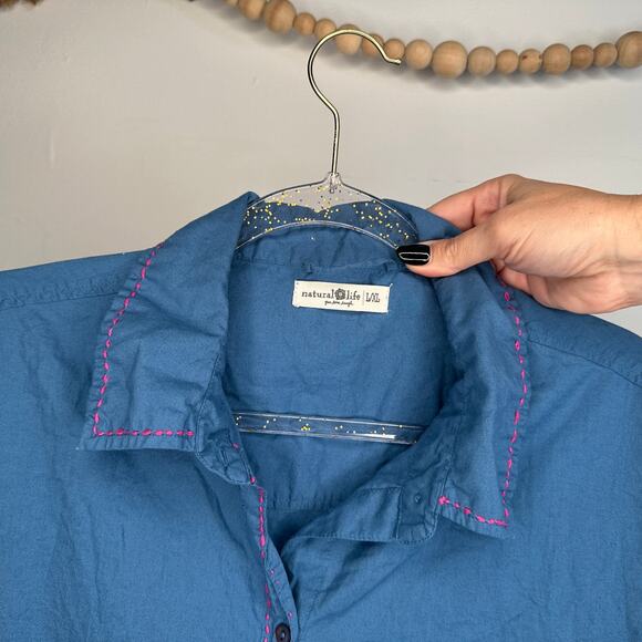 Natural Life Blue Star Elbow Button Shirt Dress - Picture 4 of 5